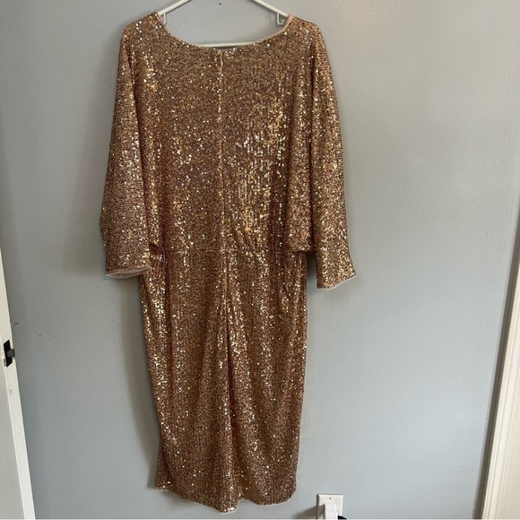 TFNC V Neck Sequins Midi Dress Plus Sz 22 Maternity Golden Party Formal Cocktail - Picture 15 of 16
